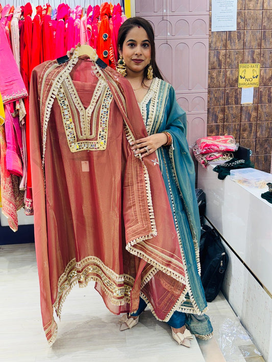 "Adaa Rust" - Unstitched Suit With Dupatta