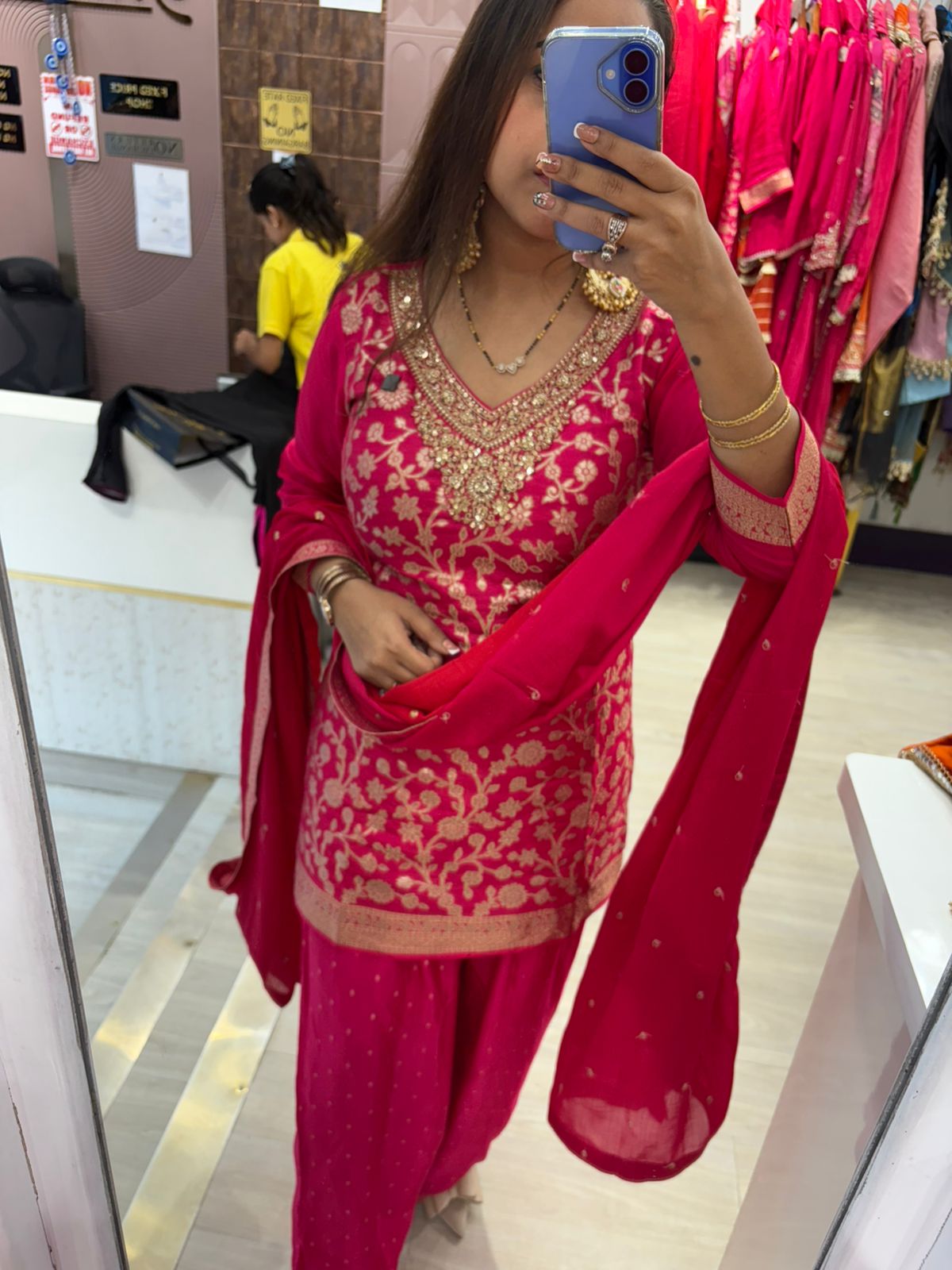 Stitched Pink Floral Embroidered Suit with Dupatta