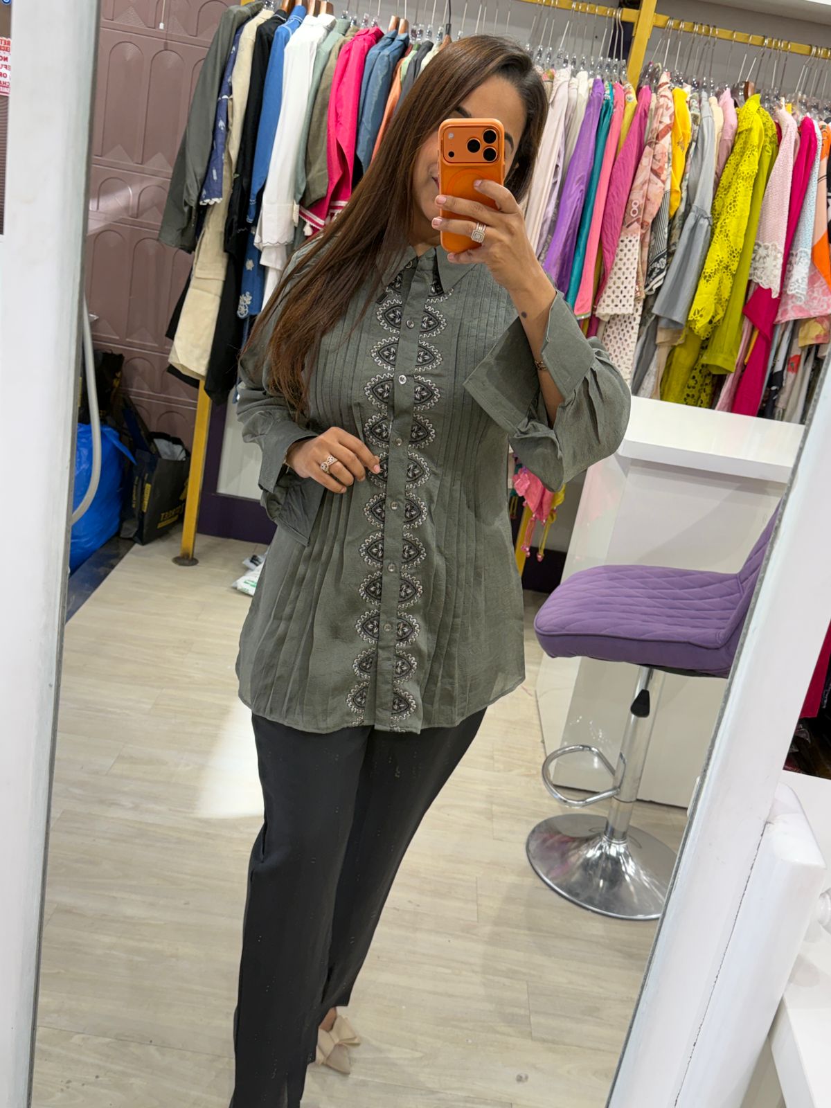 "Nova" - Elegant Olive Pleated Shirt & Pant Co-Ord Set