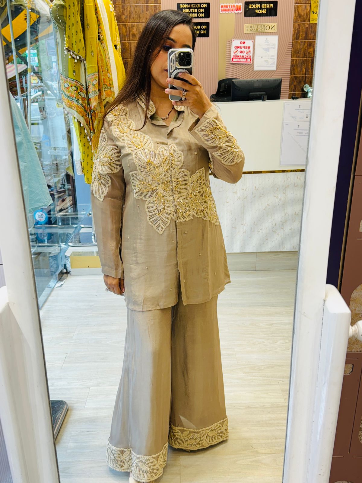 "Mahrosh"- Mouse Gold Co-ord Set with Heavy Embroidery