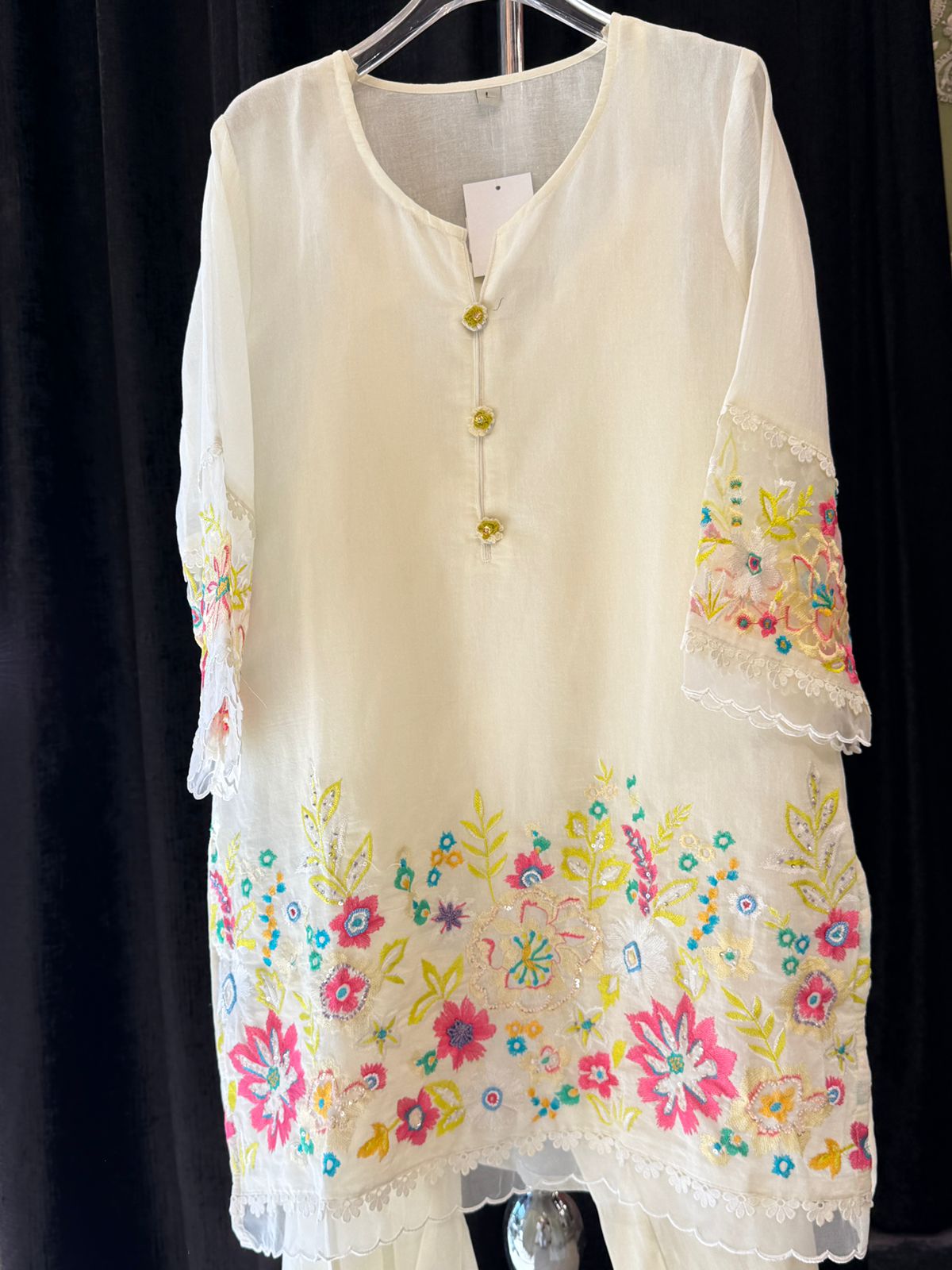 "Sadabahar" - White Summer Floral Cotton Coord Set