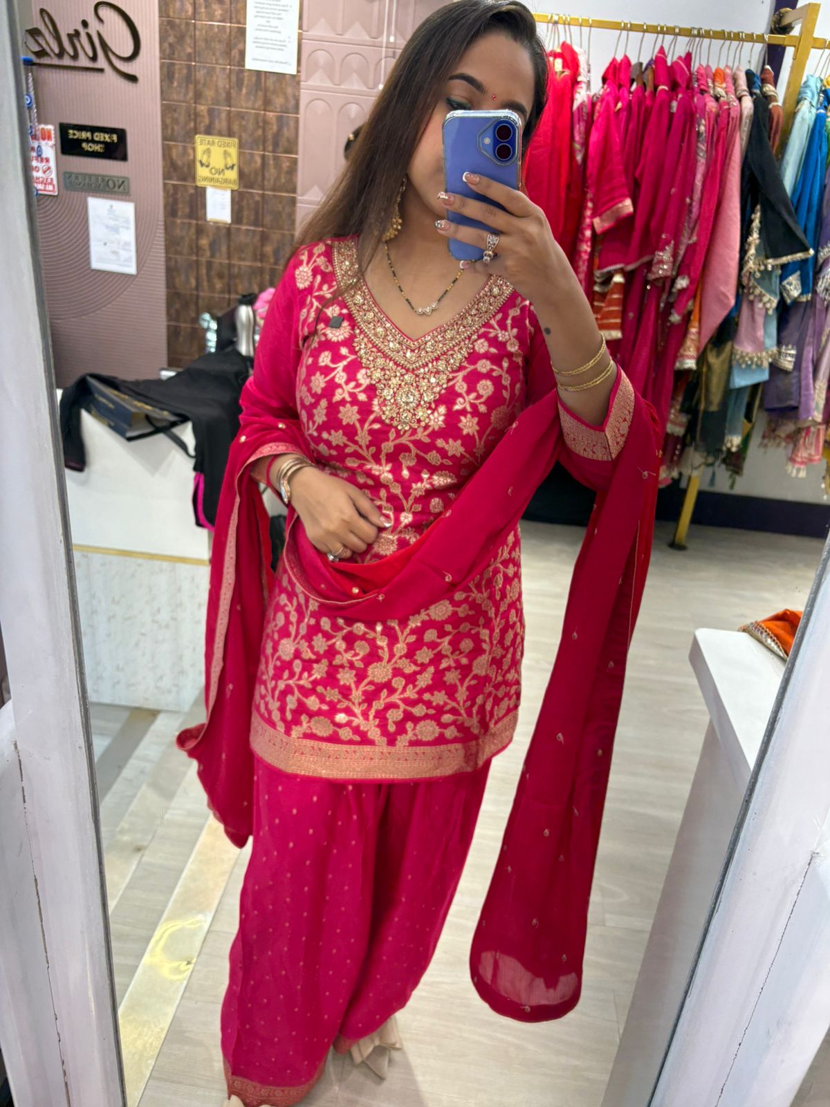 Stitched Pink Floral Embroidered Suit with Dupatta