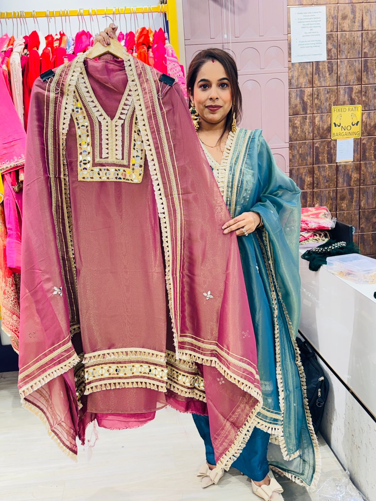 "Adaa Pinkish Golden"- Unstitched Suit With Dupatta