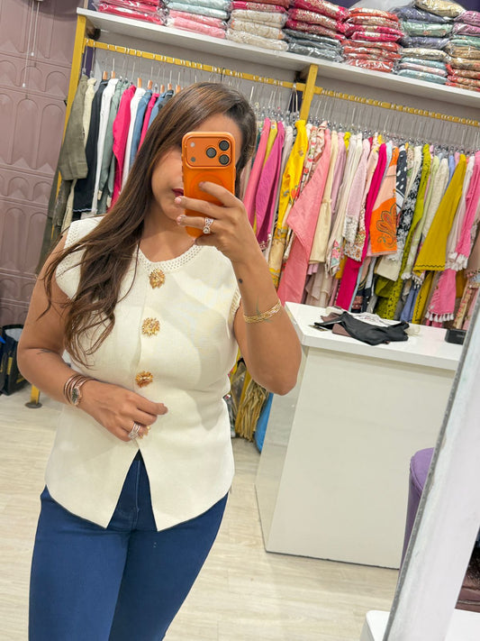 "Pearl" - Stylish Button-Detail Sleeveless Top (Available in 3 Colours)