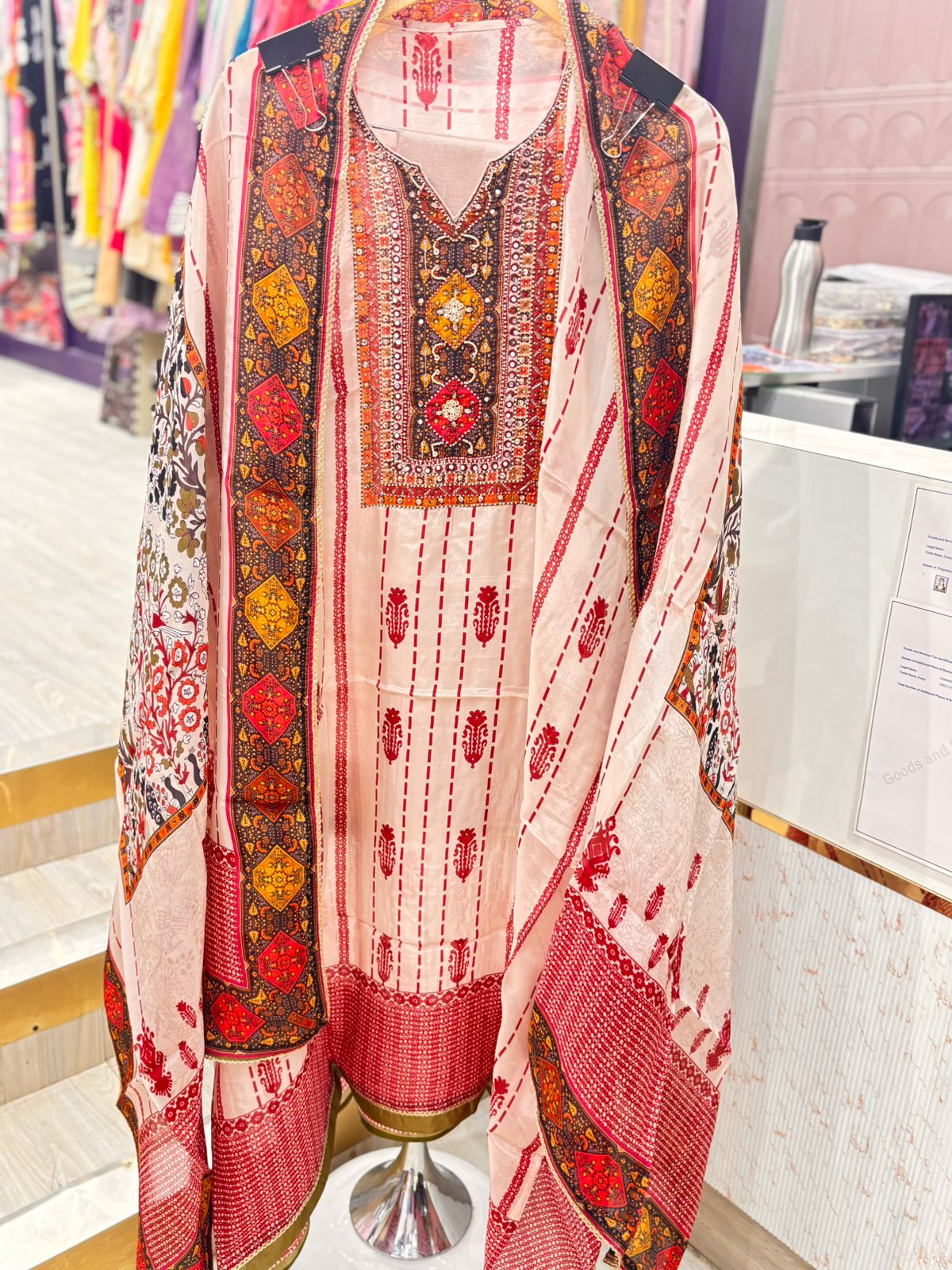 "Noorani"- Beige Base Unstitched Suit Set