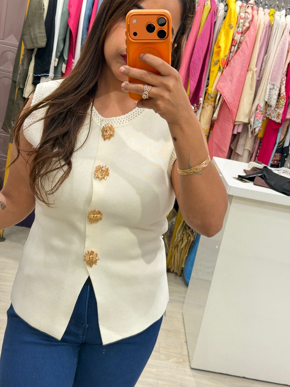 "Pearl" - Stylish Button-Detail Sleeveless Top (Available in 3 Colours)