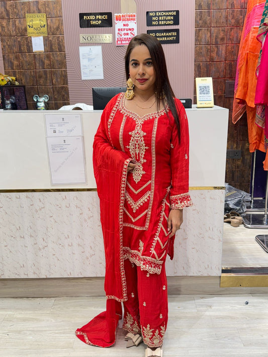 "Ruby"- 3 Piece Ruby Embroidered Suit Set