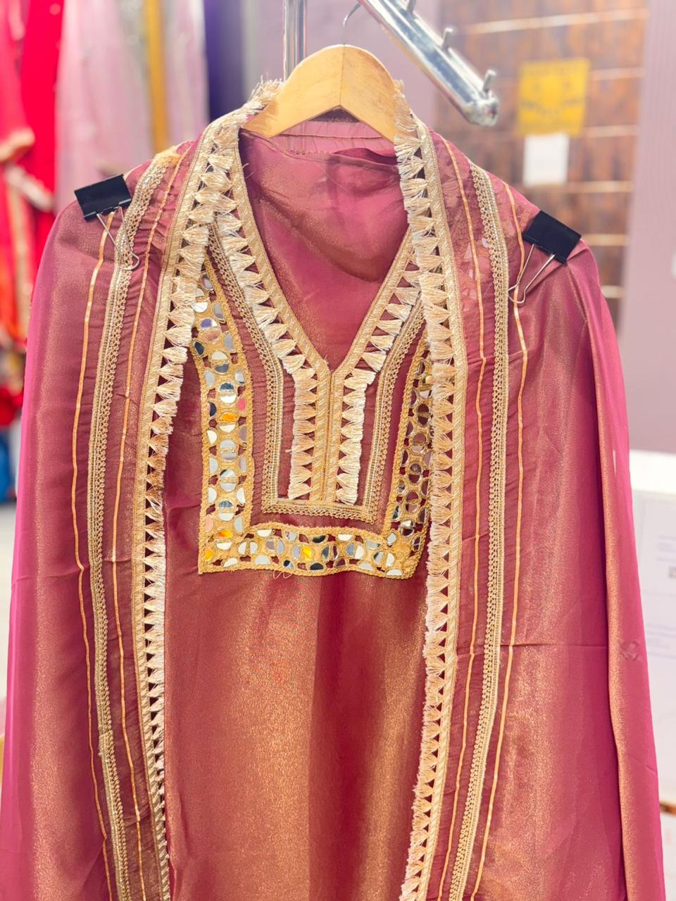"Adaa Pinkish Golden"- Unstitched Suit With Dupatta