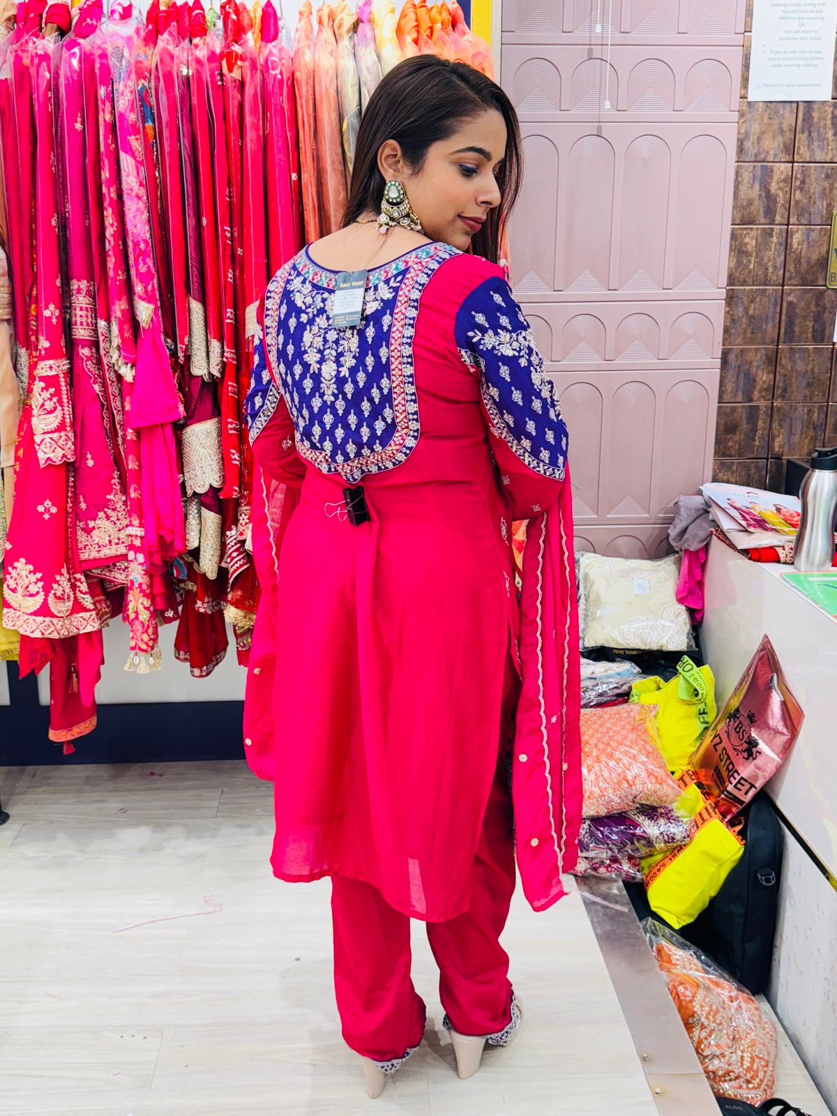 "Naqsh"- Royal Pink & Blue Embroidered Stitched Suit