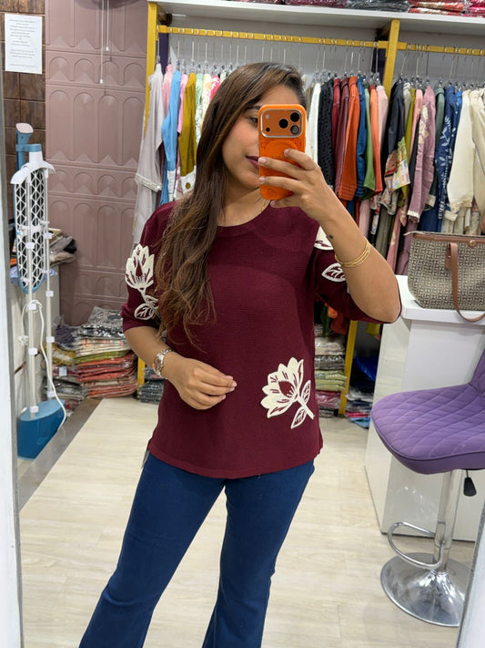 "Veesha" - Floral Sleeve Knit Top (Available in 4 Variants)