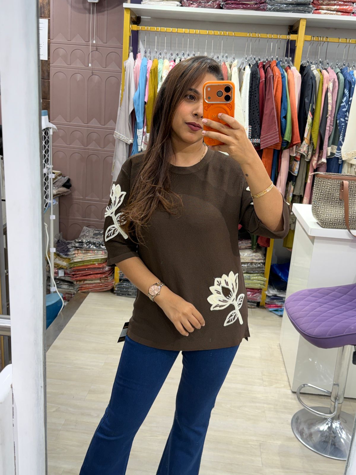 "Veesha" - Floral Sleeve Knit Top (Available in 4 Variants)