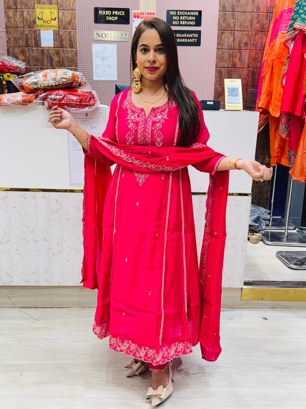 "Naaz"- 3 Piece Hot Pink Stitched Suit Set