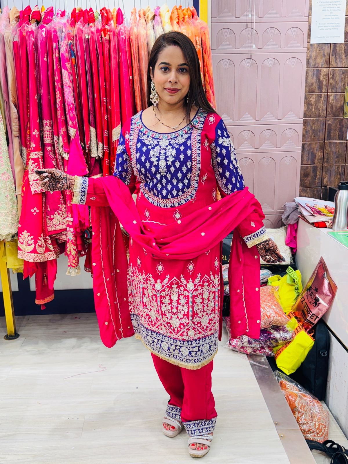 "Naqsh"- Royal Pink & Blue Embroidered Stitched Suit
