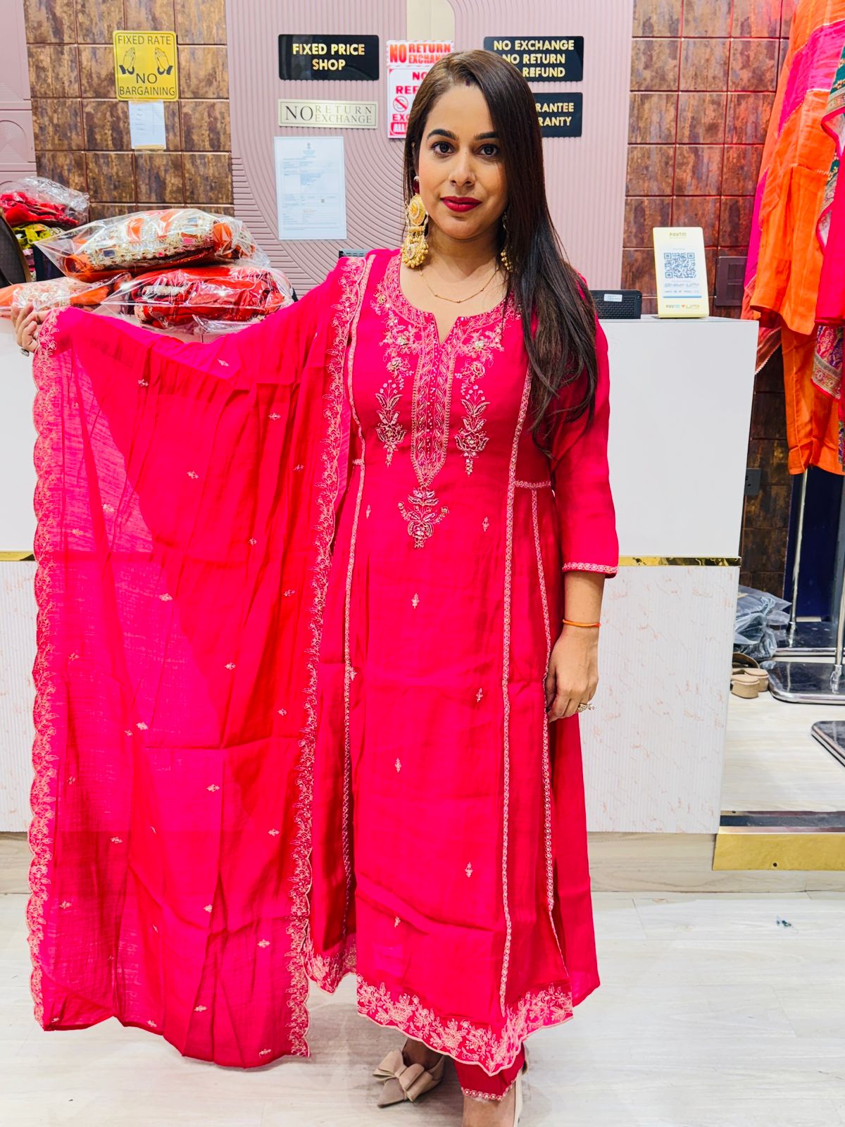 "Naaz"- 3 Piece Hot Pink Stitched Suit Set