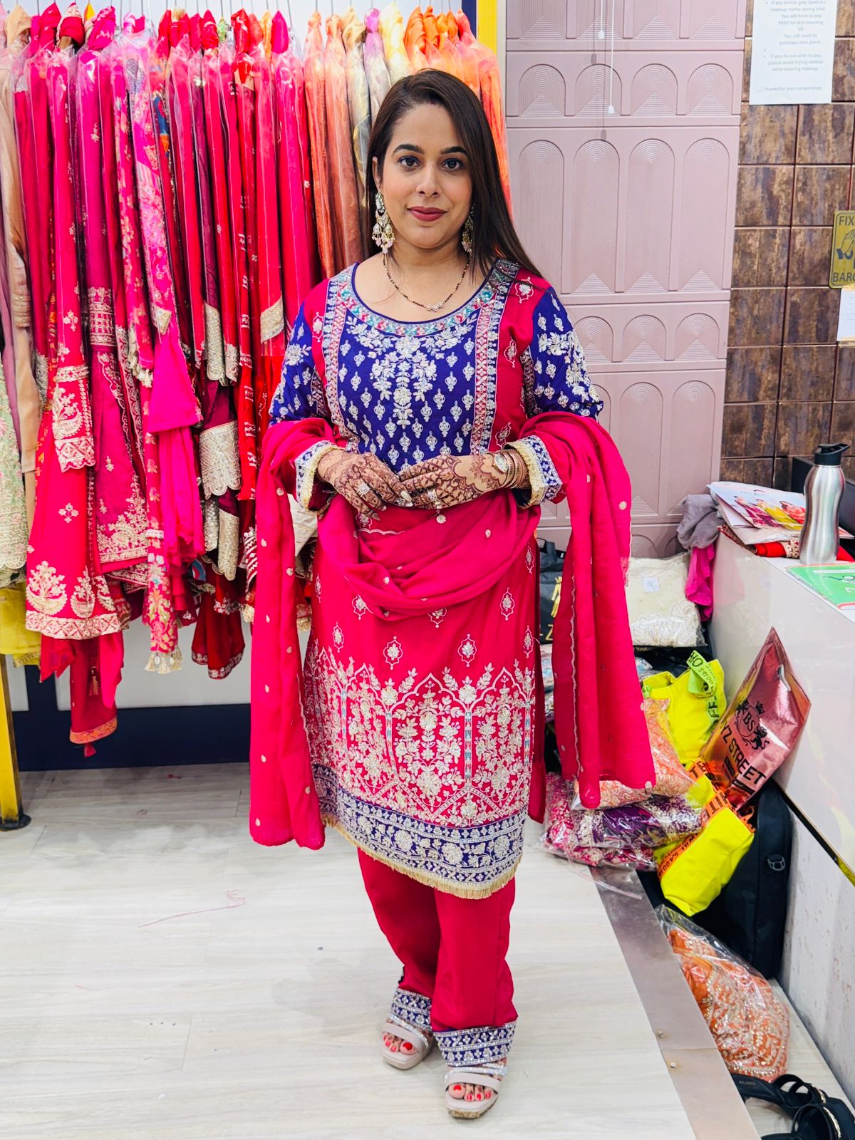 "Naqsh"- Royal Pink & Blue Embroidered Stitched Suit