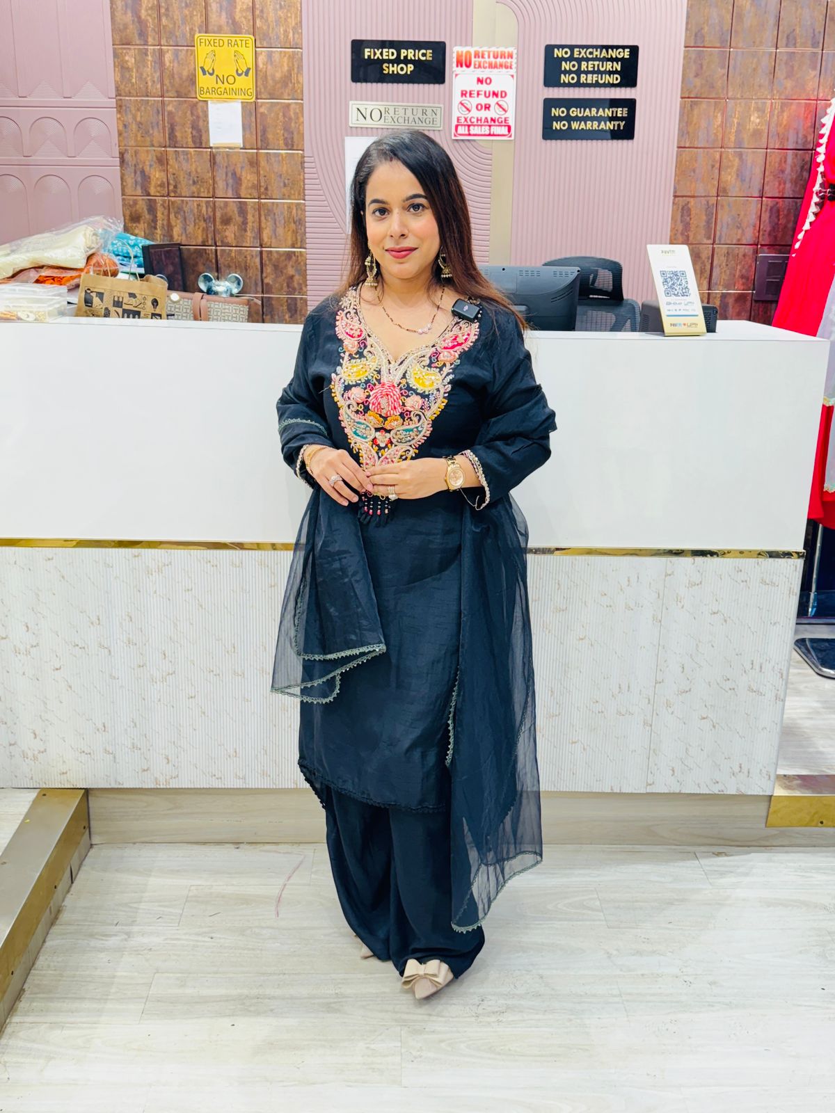 Black Stitched Suit with Multicolor Embroidery