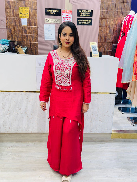 Embroidered Red Co-ord Set
