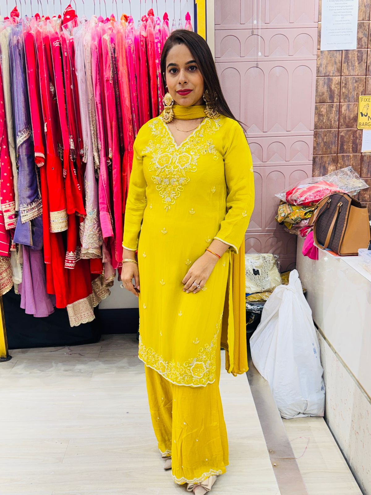 "Eshana"- 3 Piece Yellow Embroidered Stitched Suit Set