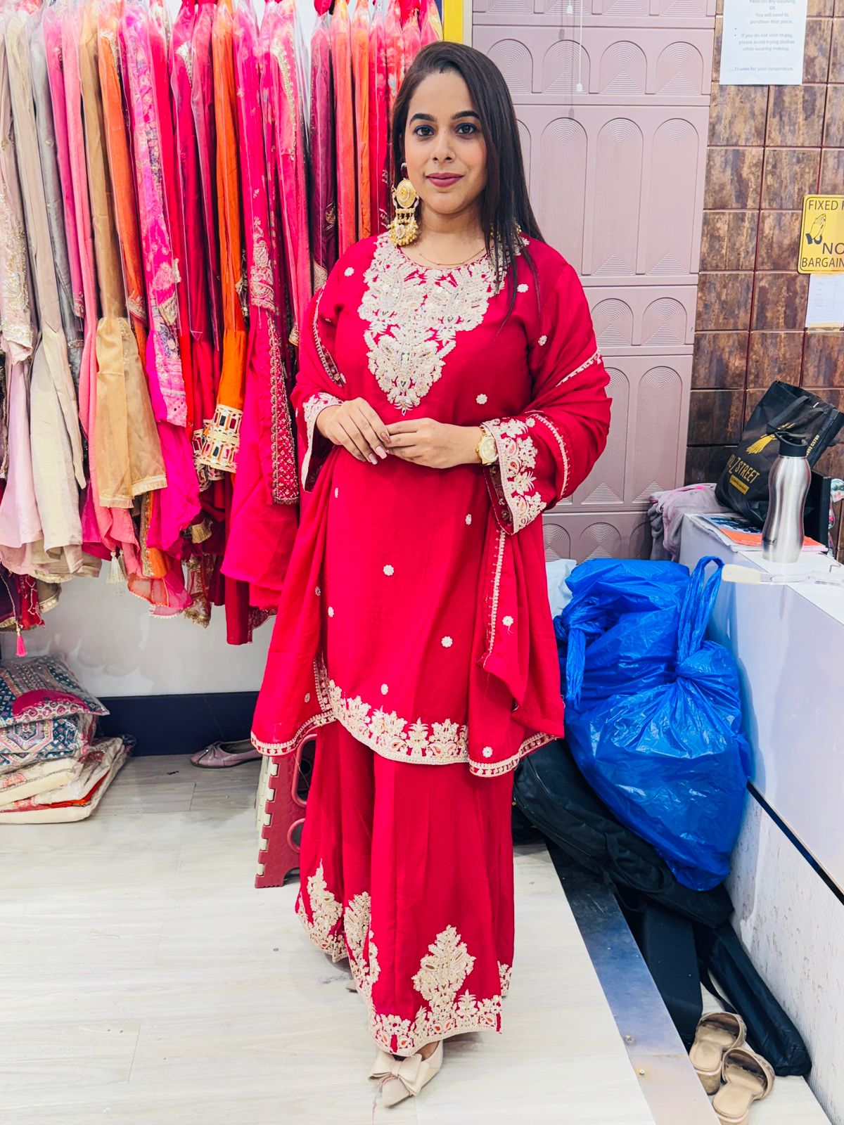 "Roshni"- 3 Piece Dark Pink Embroidered Suit Set