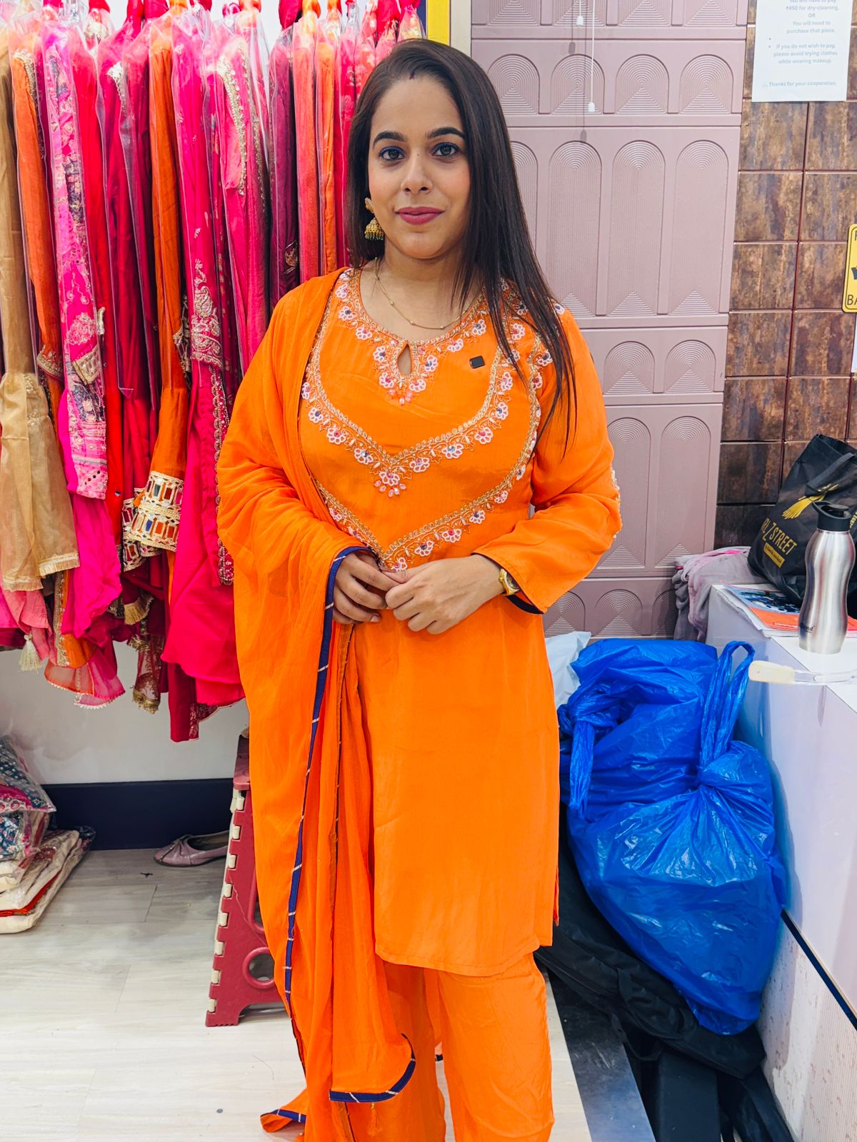 "Gulrukh"- 4 Piece Vibrant Orange Front Embroidered Suit Set