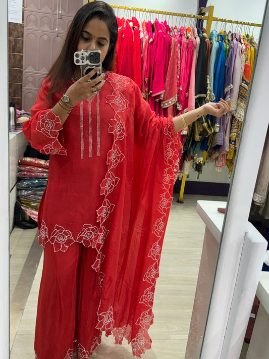 "Sanah"- 3 Piece Floral Embroidered Borders Suit Set
