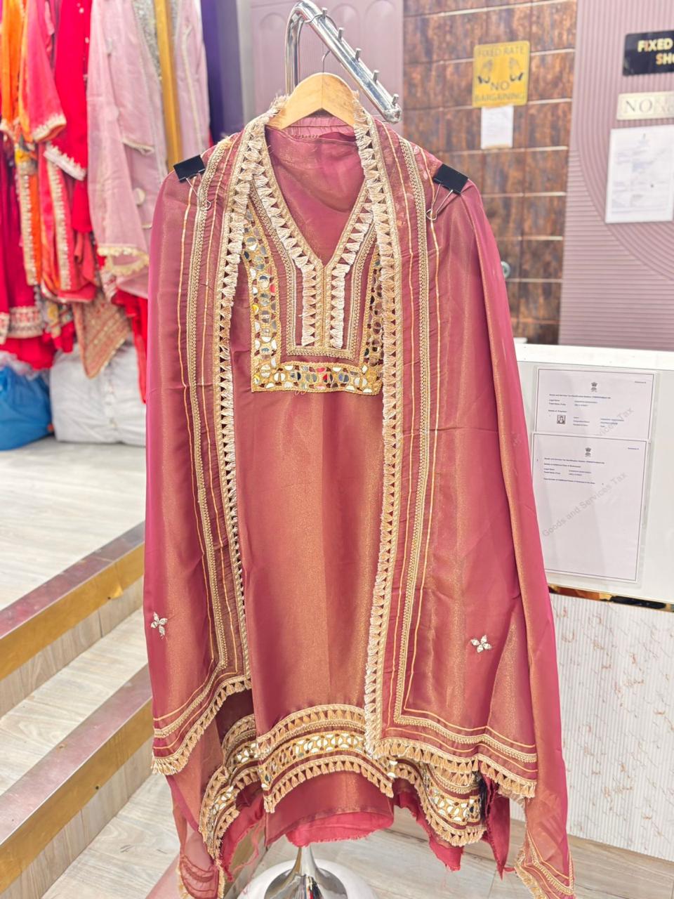 "Adaa Pinkish Golden"- Unstitched Suit With Dupatta