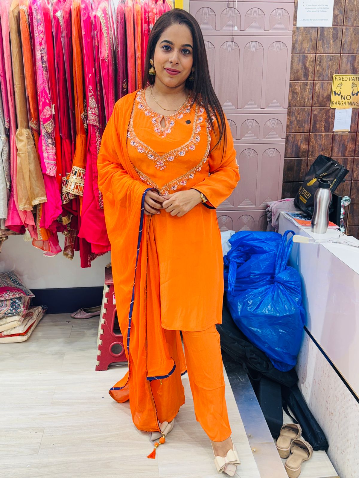 "Gulrukh"- 4 Piece Vibrant Orange Front Embroidered Suit Set