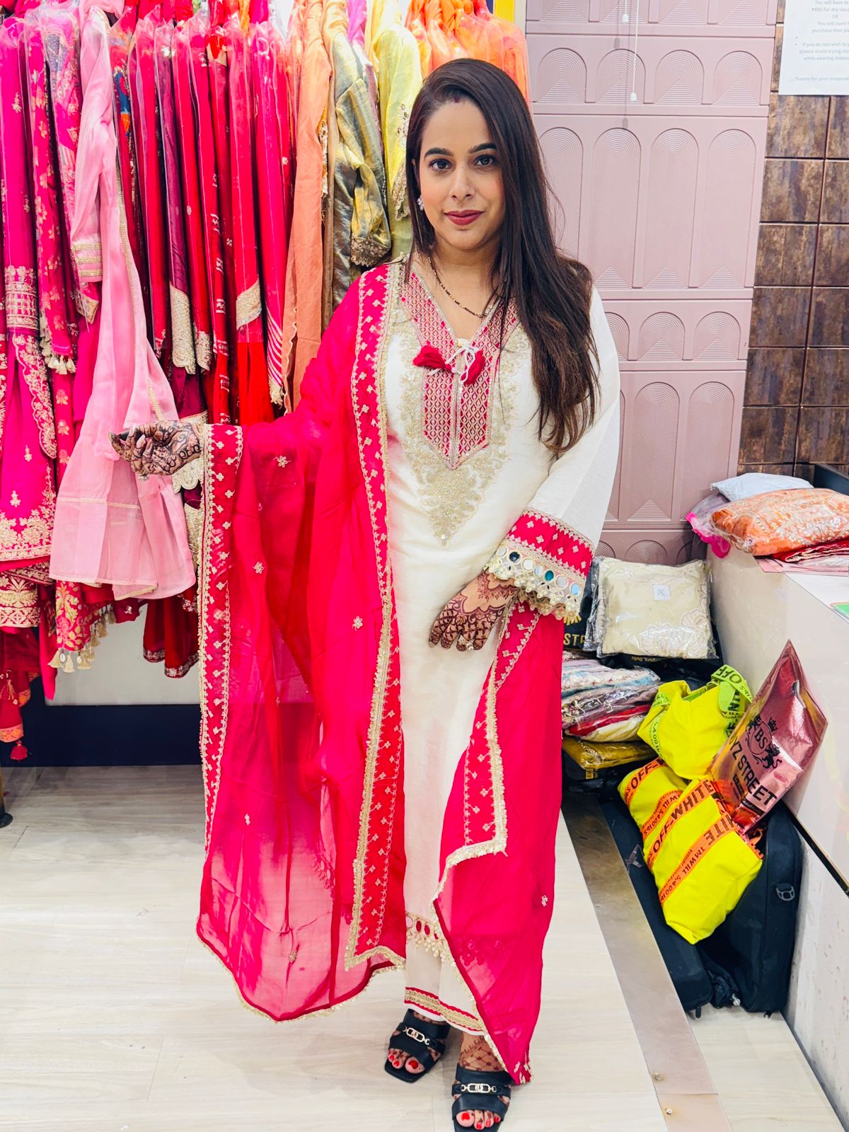 "Ishqiya"- 3 Piece Embroidered Suit Set with Mirror Detailing