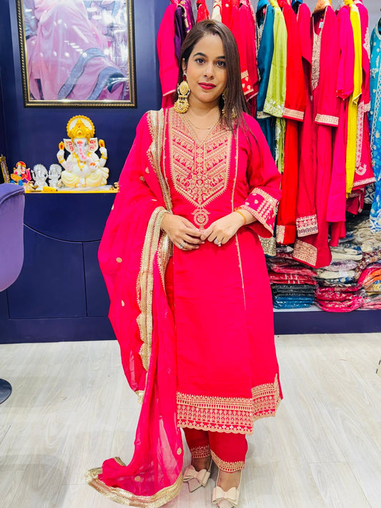 "Vihana"- Hot Pink Embroidered Suit with Dupatta