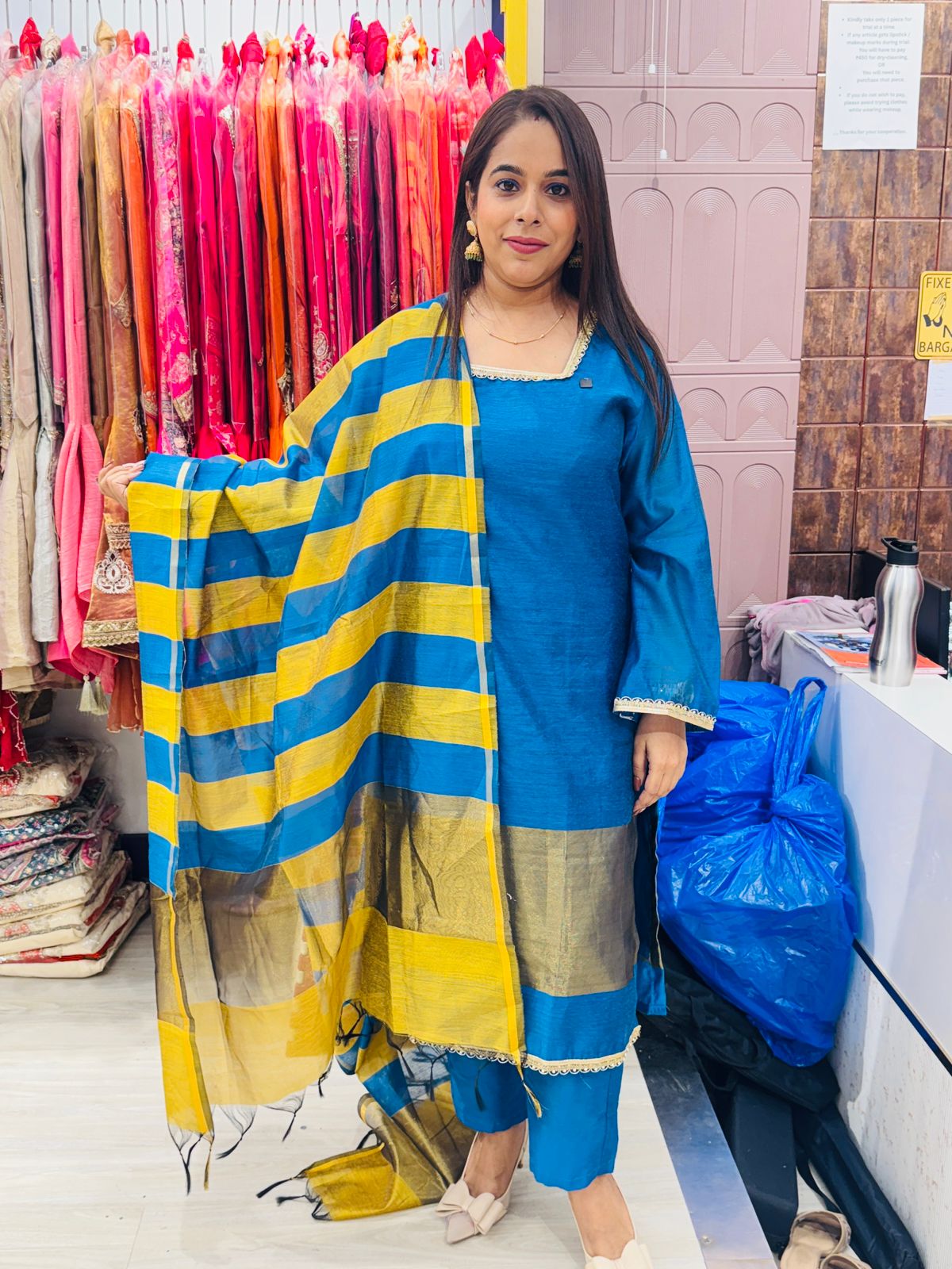 "Zariyah"- 3 Piece Suit Set with Broad Strips Zari Work Dupatta (Available in 2 Variants)