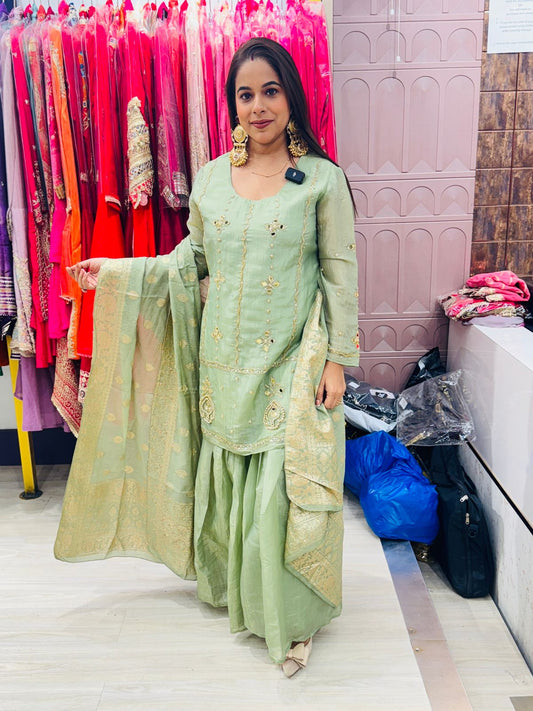 "Gulnaar"- 3 Piece Suit set with Floral Mirror Work (Available in 3 Variants)