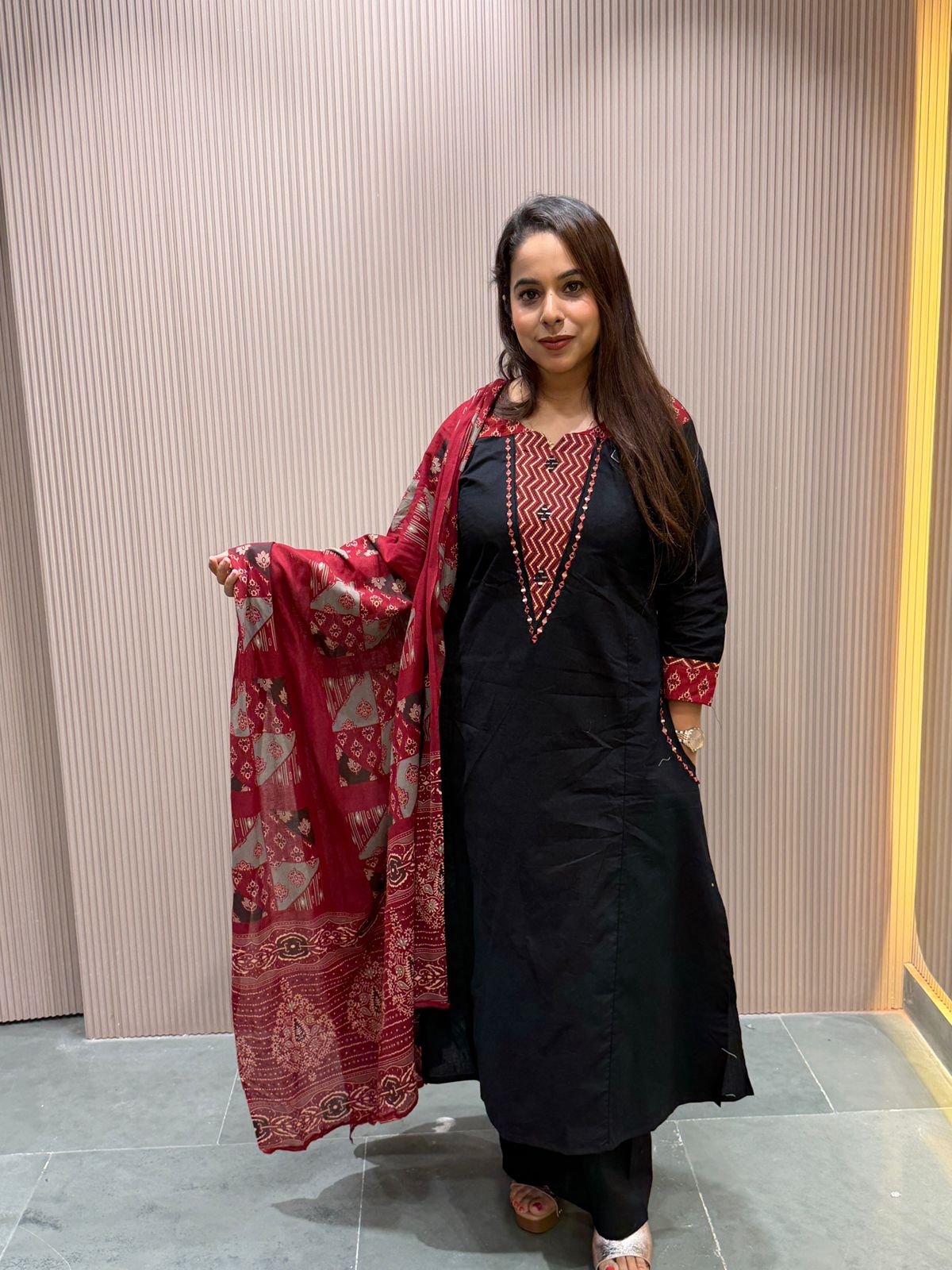 "Sundari" - Elegant Black Cotton Stitched Suit Set