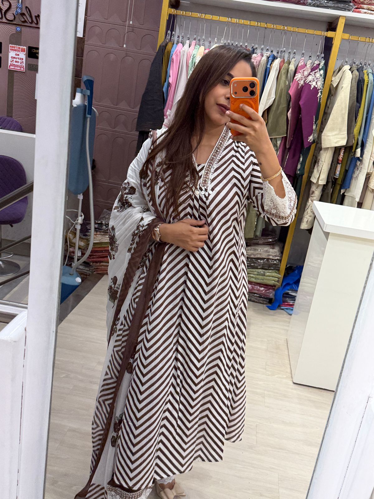 "Zariyana" - Chevron Print Kurta Set with Dupatta (Available in 4 Variants)