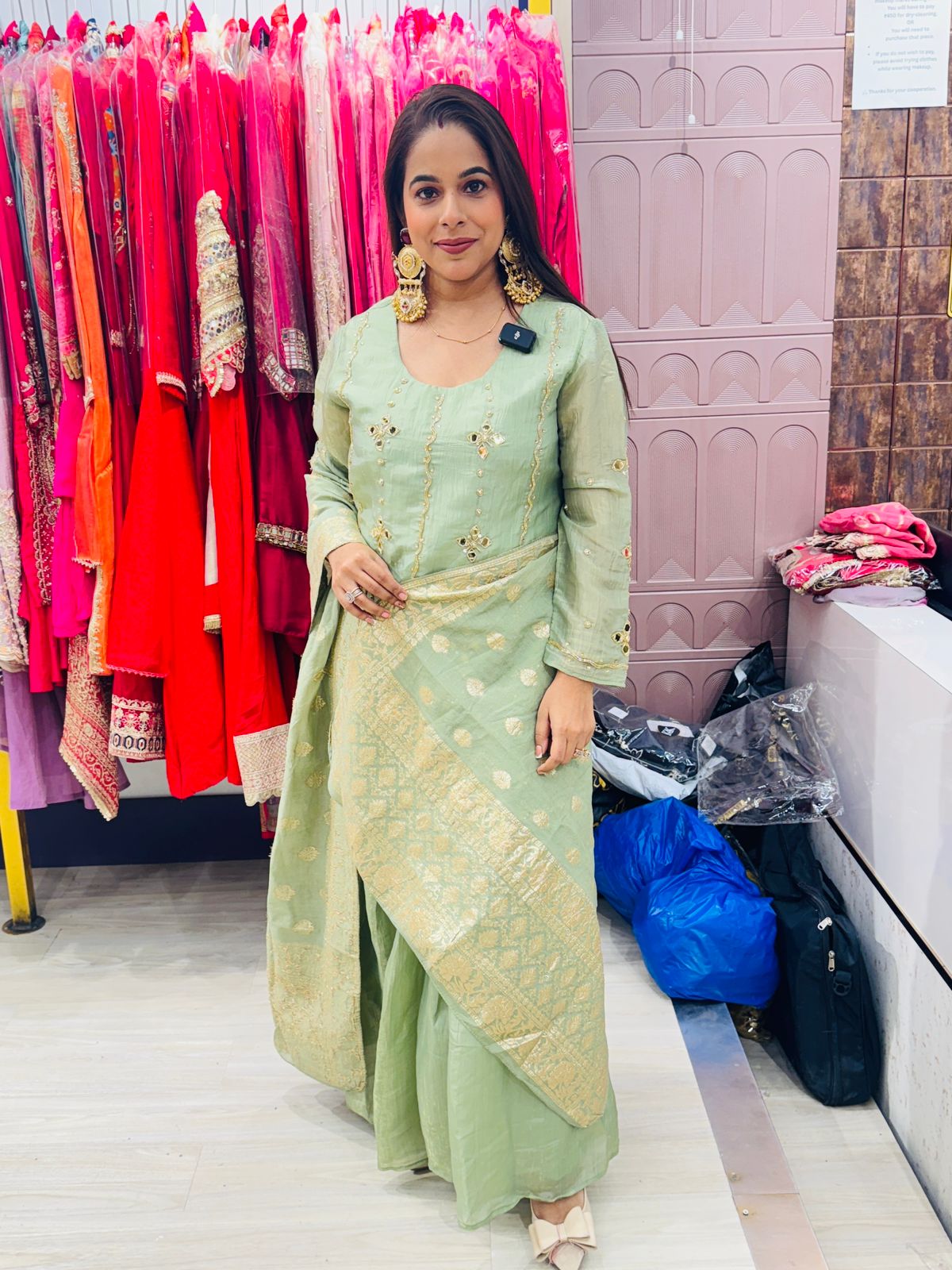 "Gulnaar"- 3 Piece Suit set with Floral Mirror Work (Available in 3 Variants)