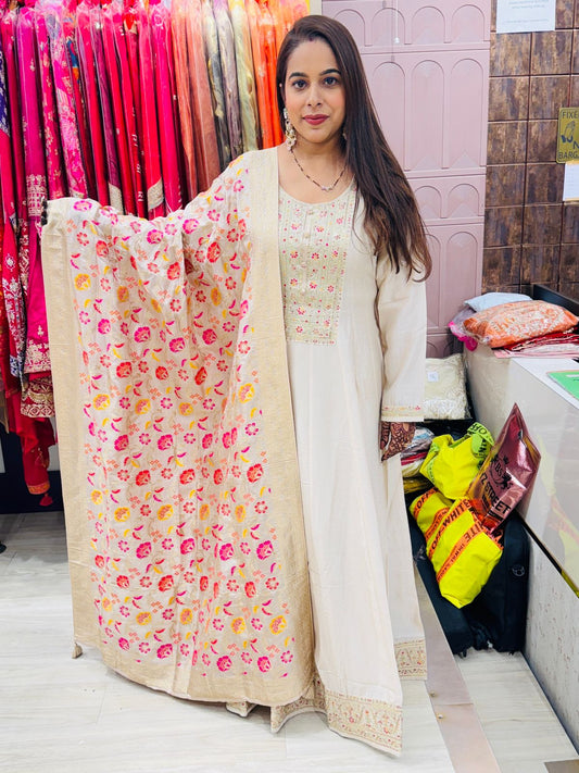 "Kashmeerah"- Embroidered Anarkali Suit Set With Floral Embroidered Dupatta (Available in 2 variants)