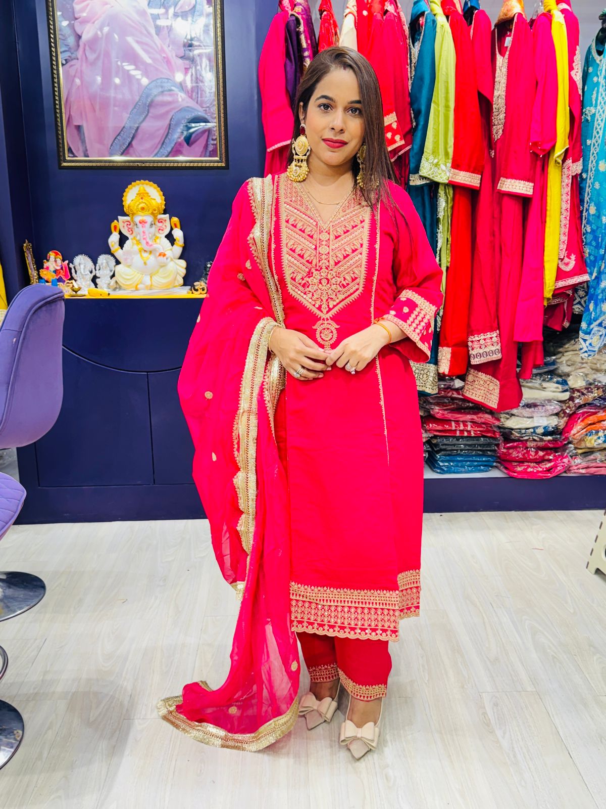 "Vihana"- Hot Pink Embroidered Suit with Dupatta