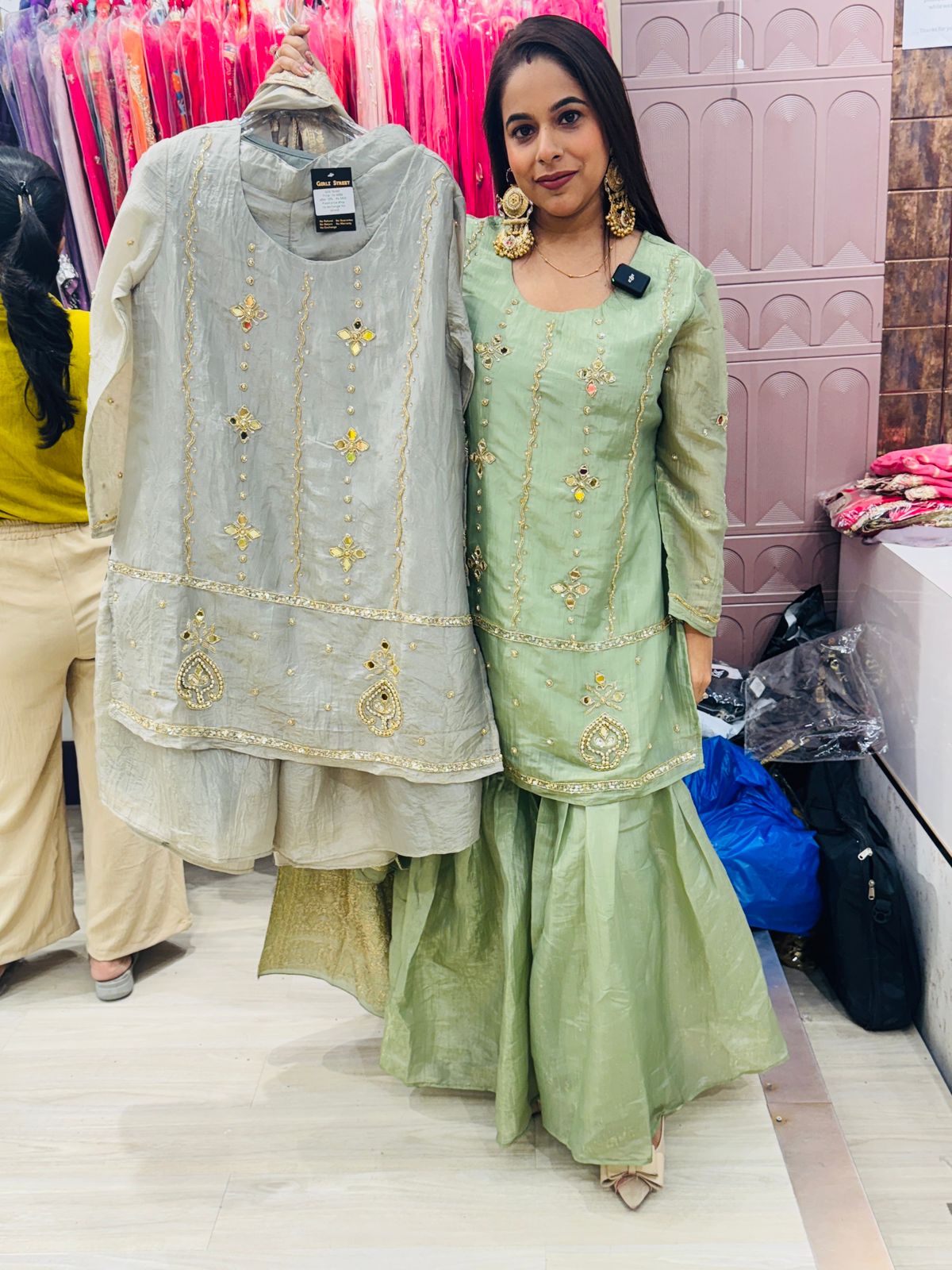 "Gulnaar"- 3 Piece Suit set with Floral Mirror Work (Available in 3 Variants)