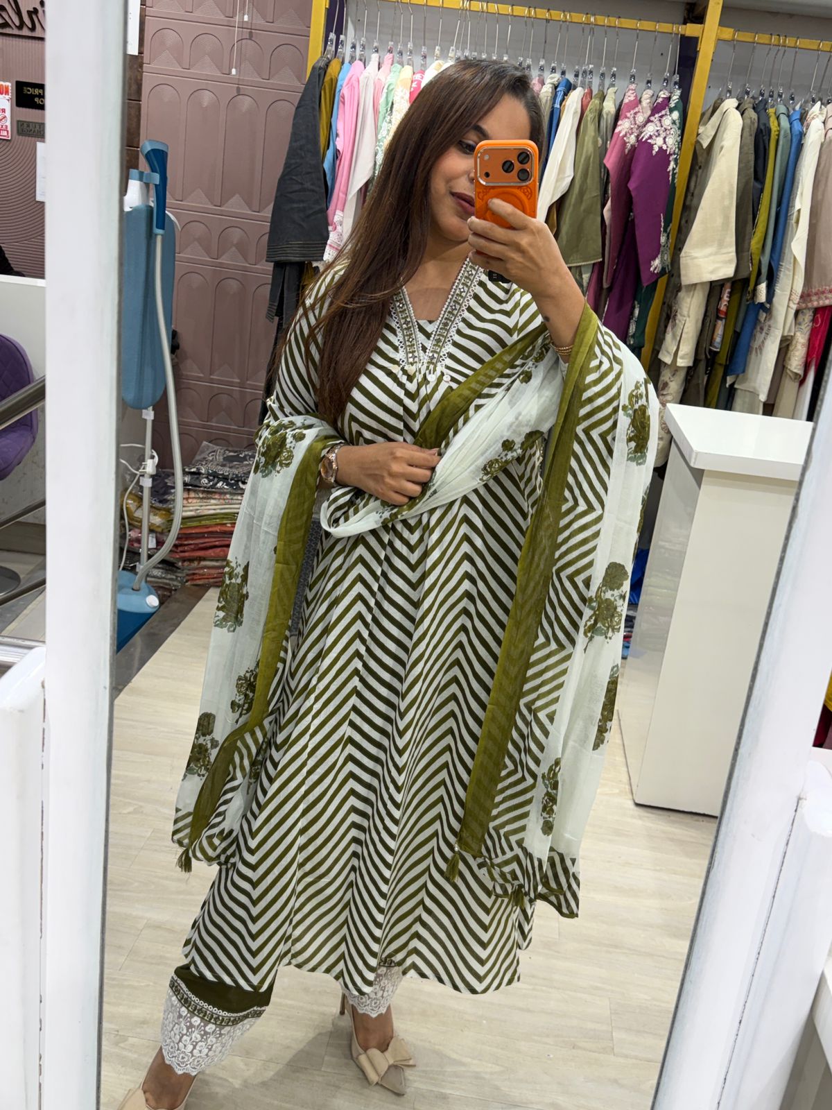 "Zariyana" - Chevron Print Kurta Set with Dupatta (Available in 4 Variants)