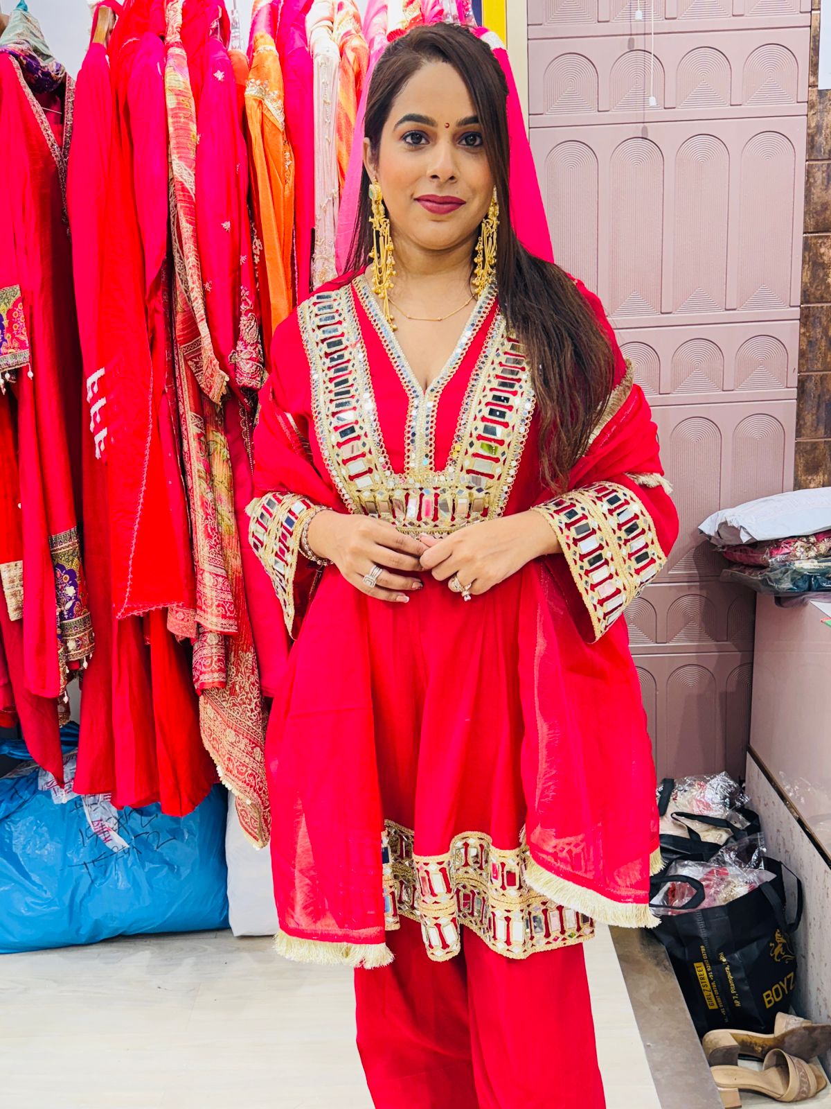 "Hoor"- 3 Piece Heavy Mirror Work Suit Set (Available in 2 Variants)