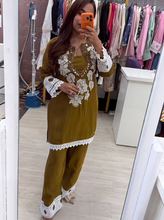 "Allura" - Mirror Embroidered Coord  (Available in 3 Colours)