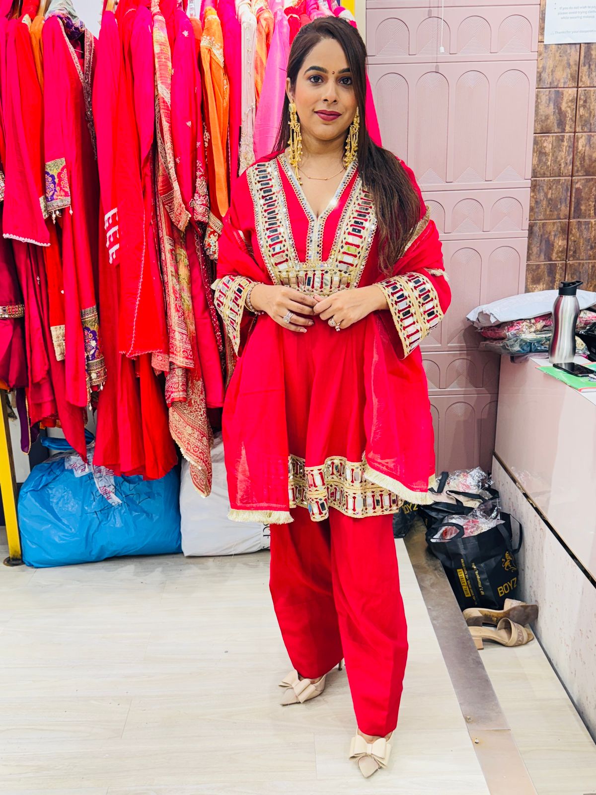 "Hoor"- 3 Piece Heavy Mirror Work Suit Set (Available in 2 Variants)