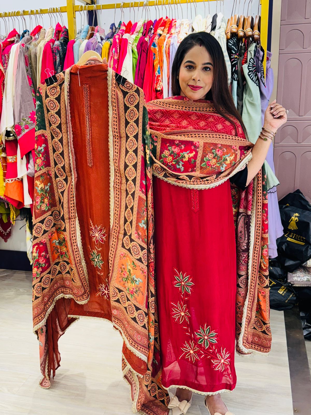 Unstitched Embroidered Suit with Digital Print Dupatta