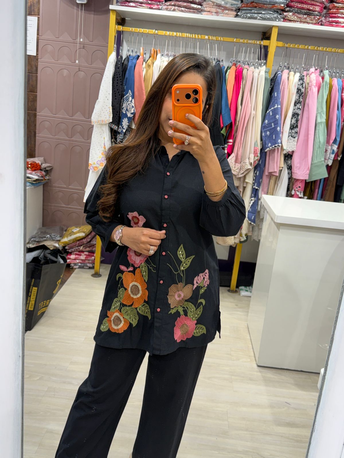 "Voxa" - Black Floral Embroidered Coord Set