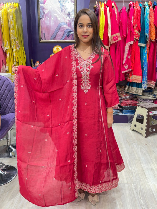 "Nazakat"- Dark Pink Embroidered Suit with Dupatta