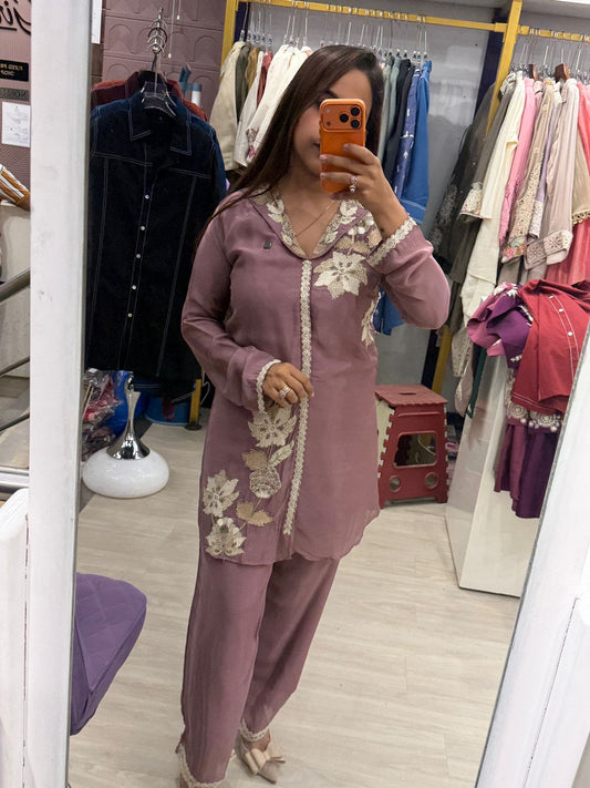 "Zori" - Embroidered Coord Set with Lace Detailing