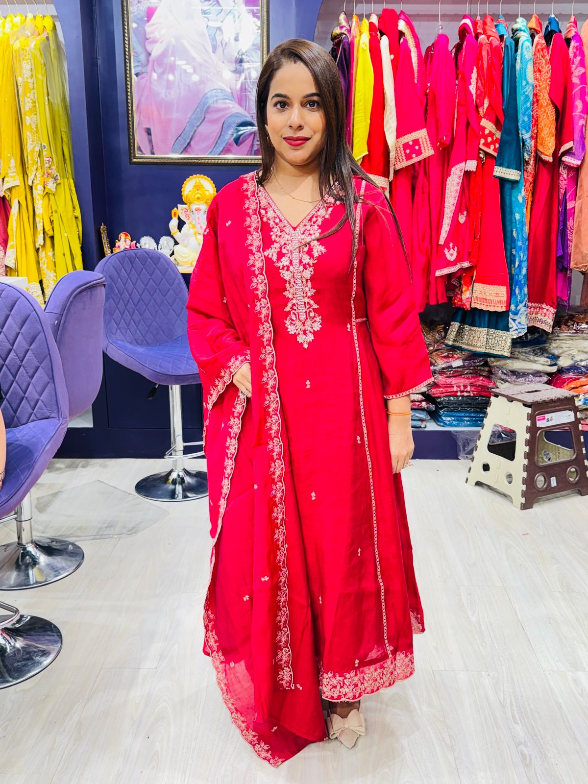"Nazakat"- Dark Pink Embroidered Suit with Dupatta