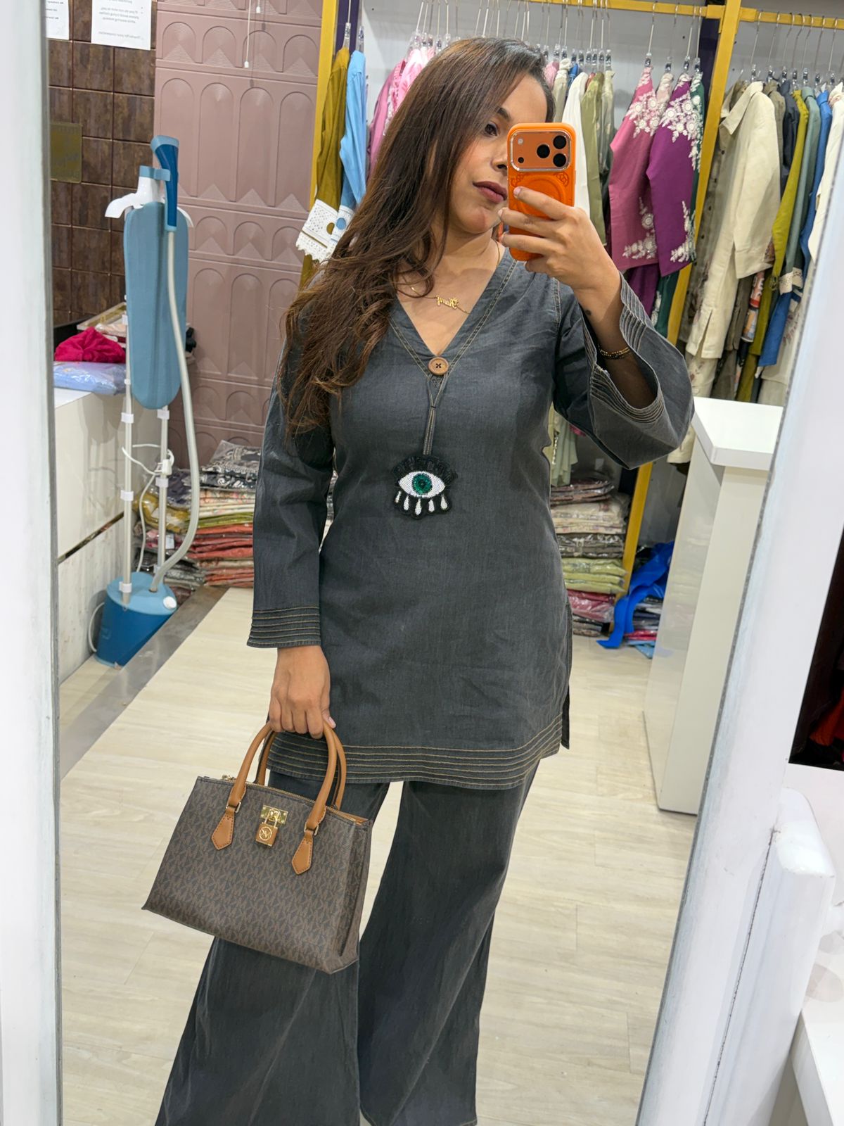 "Evil Eye" - Charcoal Grey Minimal Denim Style Co-ord Set