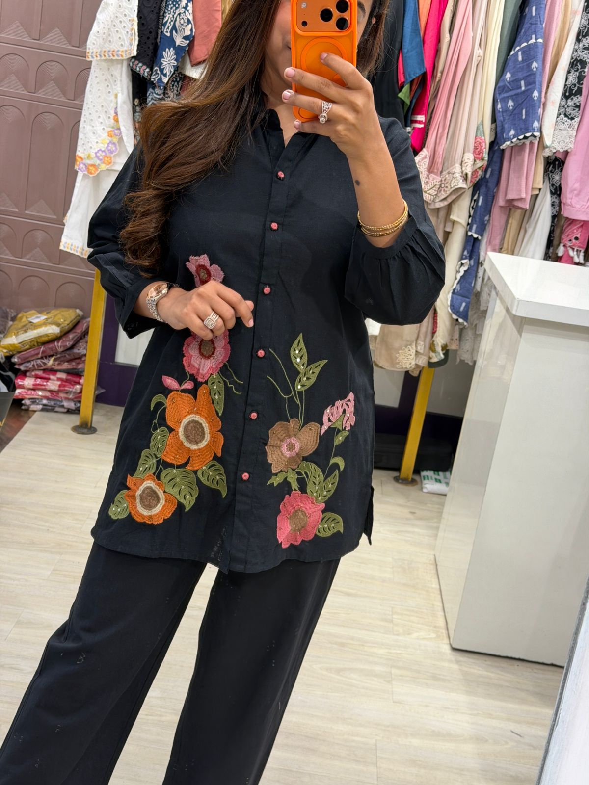 "Voxa" - Black Floral Embroidered Coord Set