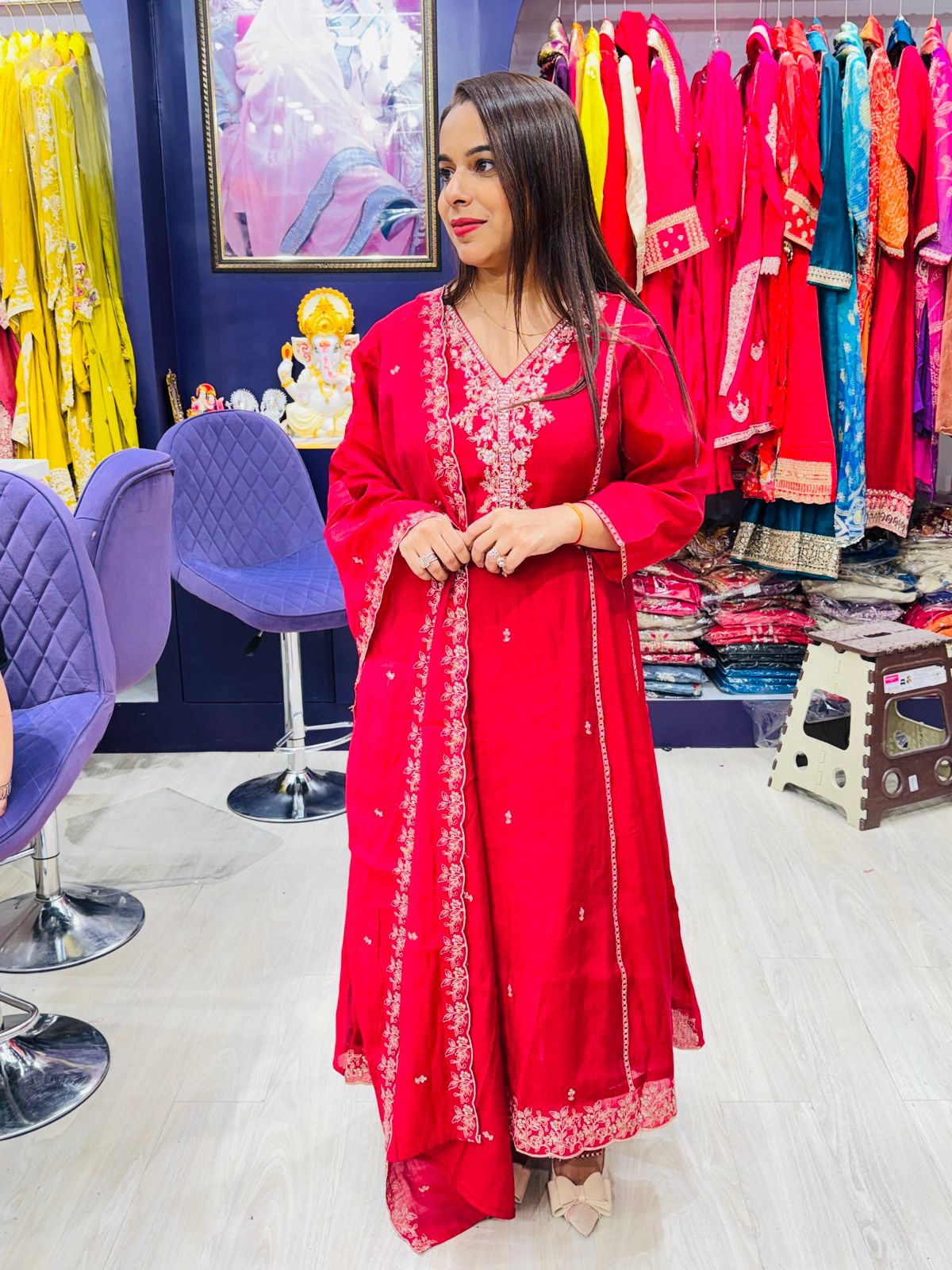 "Nazakat"- Dark Pink Embroidered Suit with Dupatta