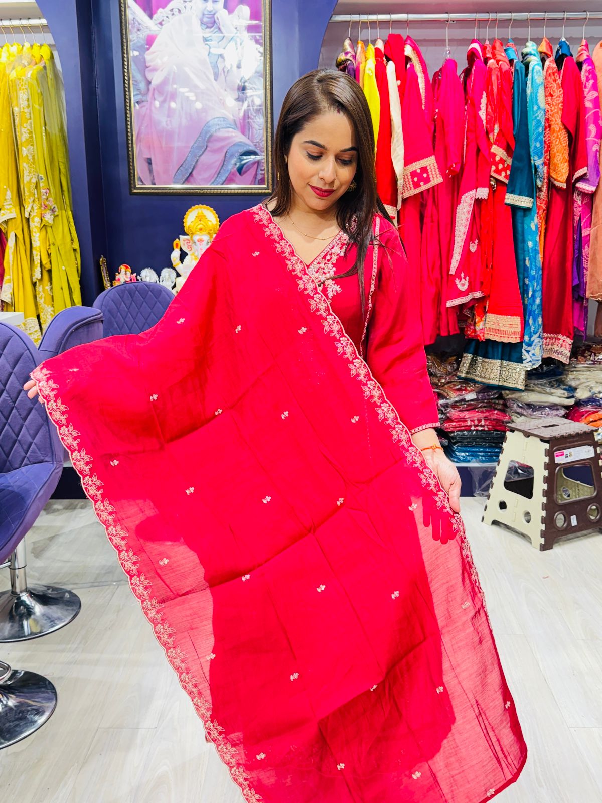 "Nazakat"- Dark Pink Embroidered Suit with Dupatta